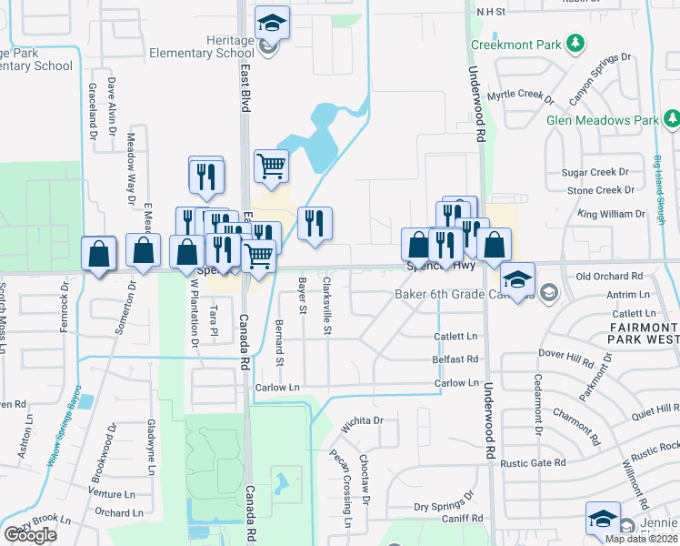 map of restaurants, bars, coffee shops, grocery stores, and more near 9226 Spencer Highway in La Porte
