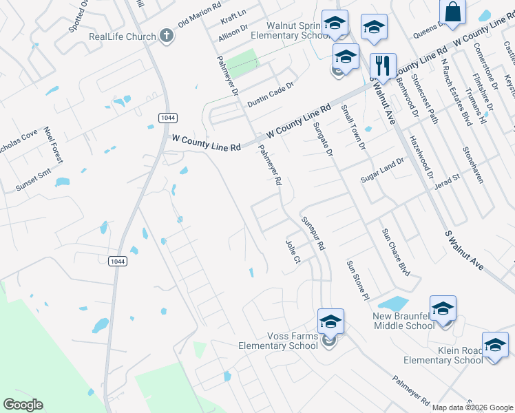 map of restaurants, bars, coffee shops, grocery stores, and more near 2138 Alton Loop in New Braunfels