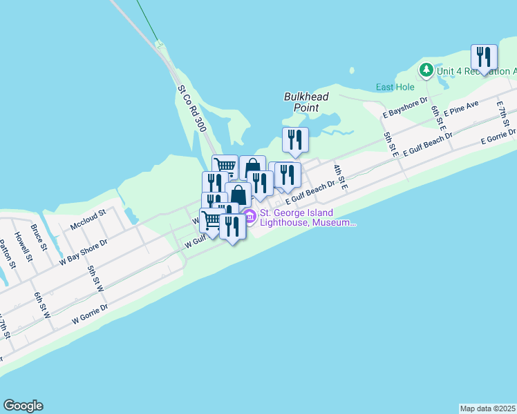 map of restaurants, bars, coffee shops, grocery stores, and more near 29 East Gulf Beach Drive in Eastpoint