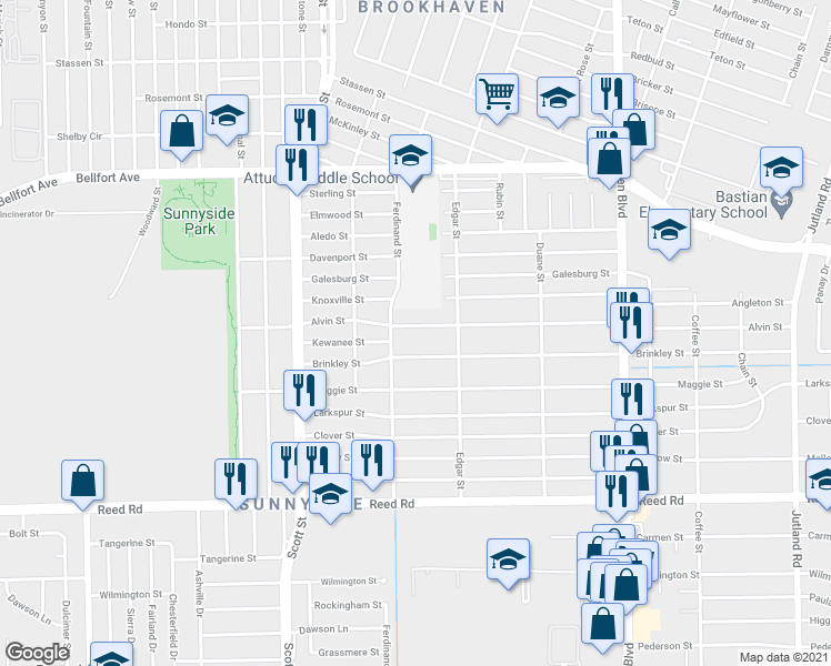 map of restaurants, bars, coffee shops, grocery stores, and more near 4308 Alvin Street in Houston