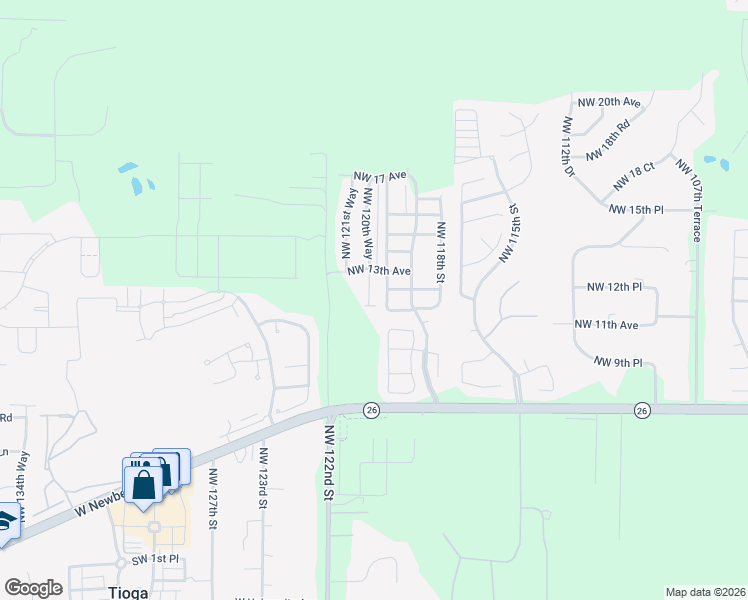 map of restaurants, bars, coffee shops, grocery stores, and more near 1144 Northwest 120th Terrace in Gainesville