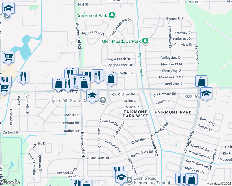map of restaurants, bars, coffee shops, grocery stores, and more near 9919 Old Orchard Road in La Porte