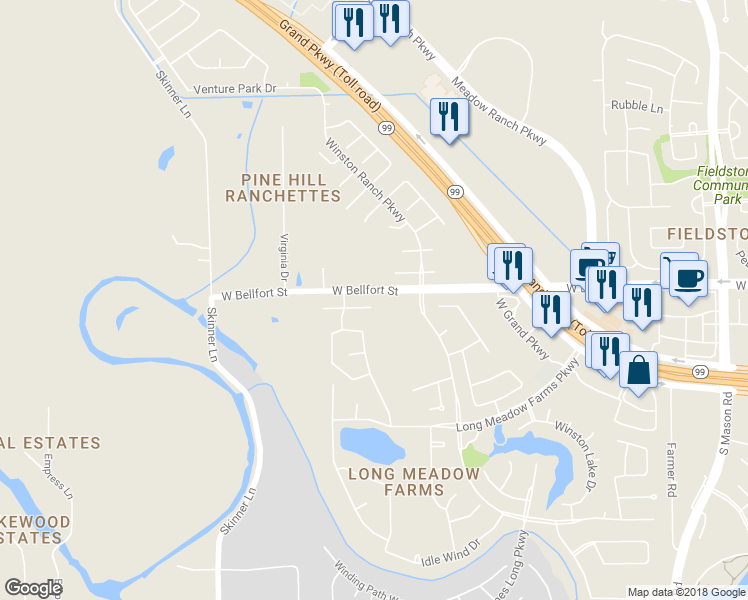 map of restaurants, bars, coffee shops, grocery stores, and more near 21302 Hawkley Drive in Richmond
