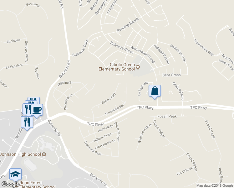 map of restaurants, bars, coffee shops, grocery stores, and more near 3734 Sunset Cliff in San Antonio