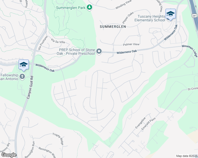 map of restaurants, bars, coffee shops, grocery stores, and more near 23830 Misty Peak in San Antonio