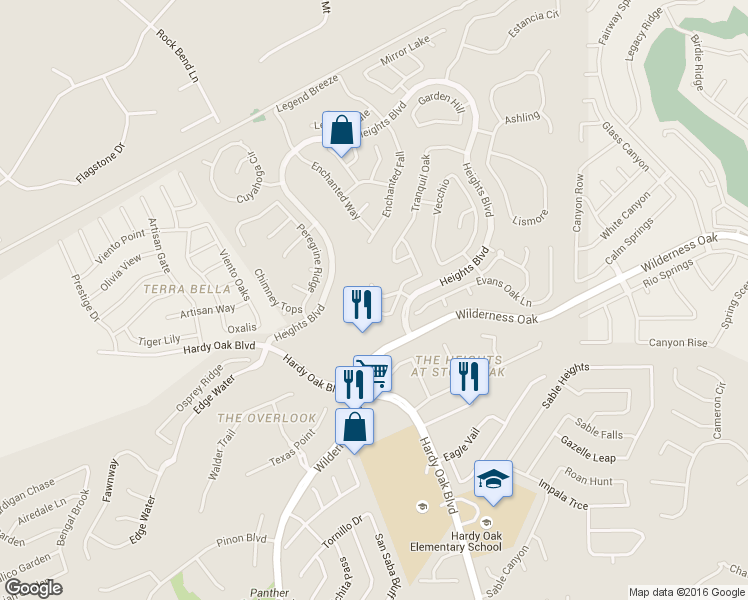map of restaurants, bars, coffee shops, grocery stores, and more near 246 Colonade Drive in San Antonio
