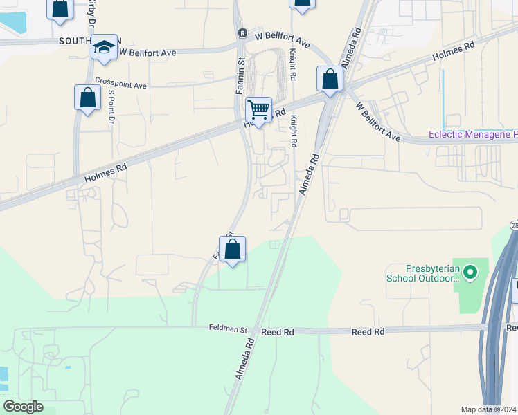 map of restaurants, bars, coffee shops, grocery stores, and more near 9551 Fannin Street in Houston