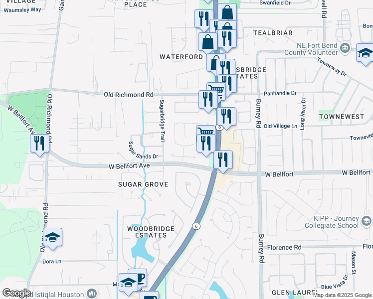 map of restaurants, bars, coffee shops, grocery stores, and more near 15135 Centennial Bridge Lane in Sugar Land