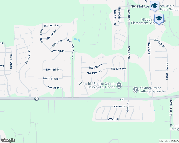 map of restaurants, bars, coffee shops, grocery stores, and more near 10512 Northwest 13th Avenue in Gainesville