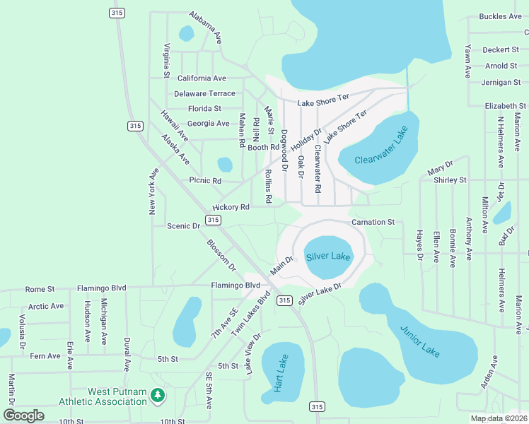 map of restaurants, bars, coffee shops, grocery stores, and more near 125 Hickory Road in Interlachen