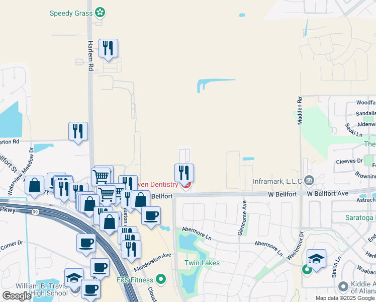 map of restaurants, bars, coffee shops, grocery stores, and more near 8706 Madden Road in Richmond