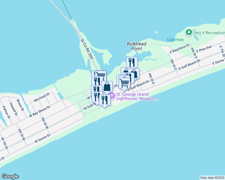 map of restaurants, bars, coffee shops, grocery stores, and more near 29 E Gulf Beach Dr in Eastpoint