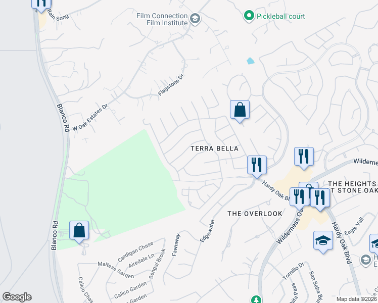map of restaurants, bars, coffee shops, grocery stores, and more near 938 Gazania Hill in San Antonio