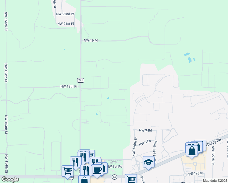 map of restaurants, bars, coffee shops, grocery stores, and more near 13907 Northwest 13th Avenue in Gainesville