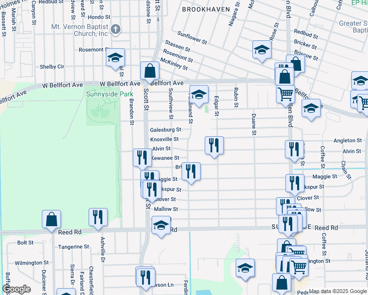 map of restaurants, bars, coffee shops, grocery stores, and more near 4209 Kewanee Street in Houston
