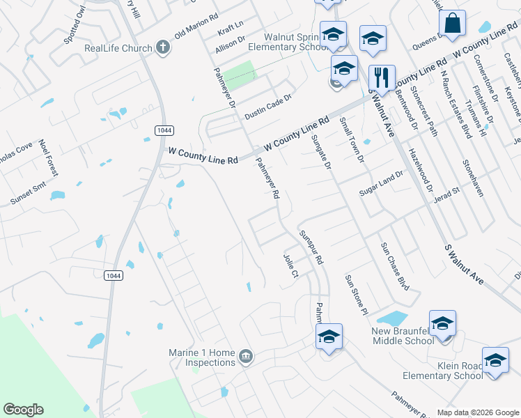 map of restaurants, bars, coffee shops, grocery stores, and more near 1764 Jasons North Court in New Braunfels