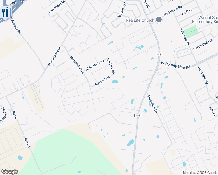 map of restaurants, bars, coffee shops, grocery stores, and more near 2923 Daisy Meadow in New Braunfels