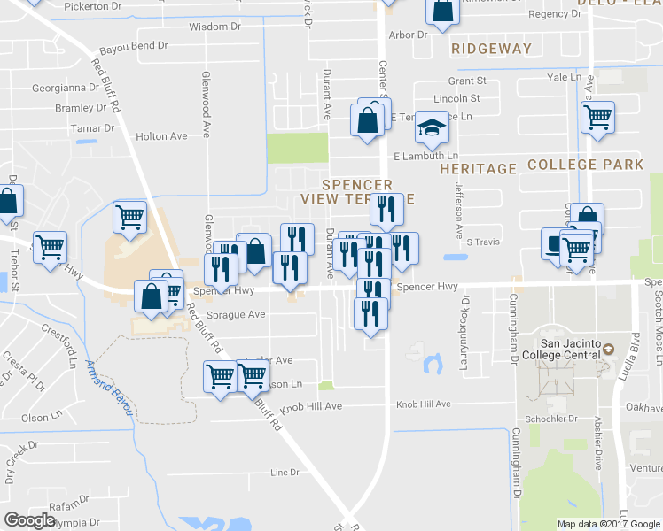 map of restaurants, bars, coffee shops, grocery stores, and more near Durant Avenue in Pasadena
