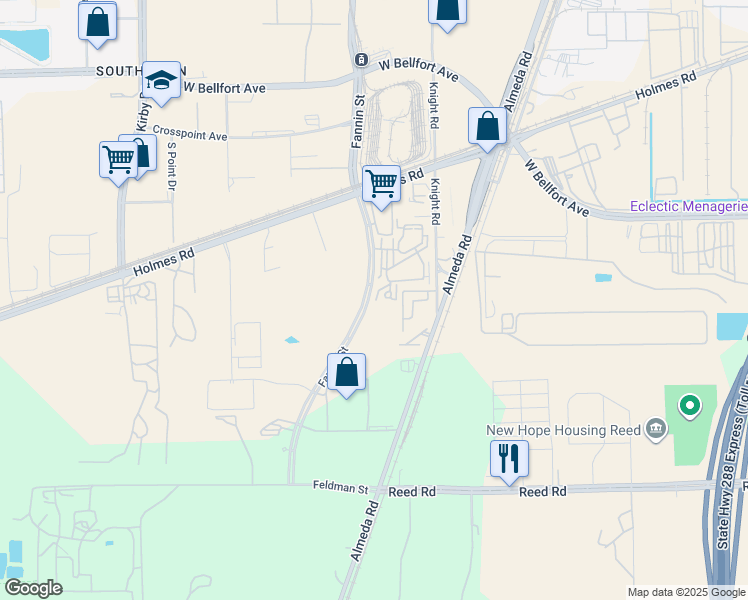 map of restaurants, bars, coffee shops, grocery stores, and more near 9551 Fannin Street in Houston