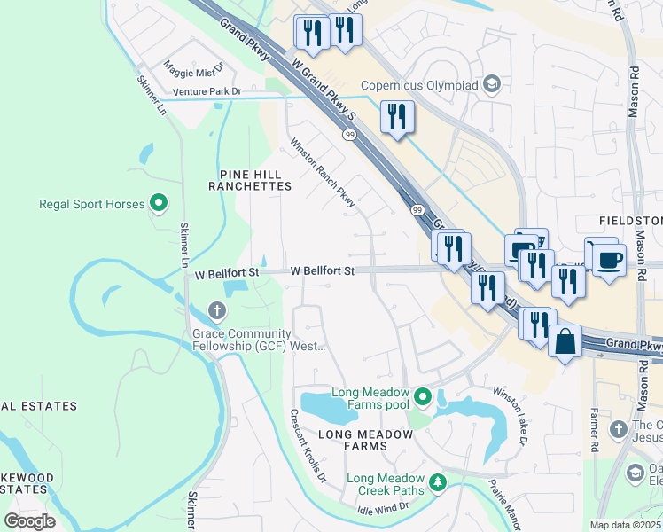 map of restaurants, bars, coffee shops, grocery stores, and more near 21302 Hawkley Drive in Richmond