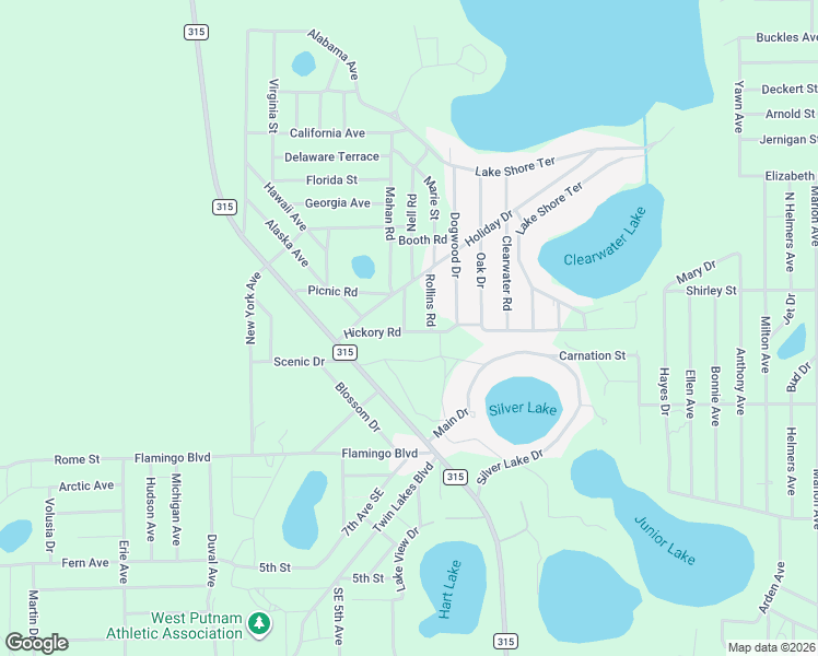 map of restaurants, bars, coffee shops, grocery stores, and more near 125 Hickory Road in Interlachen