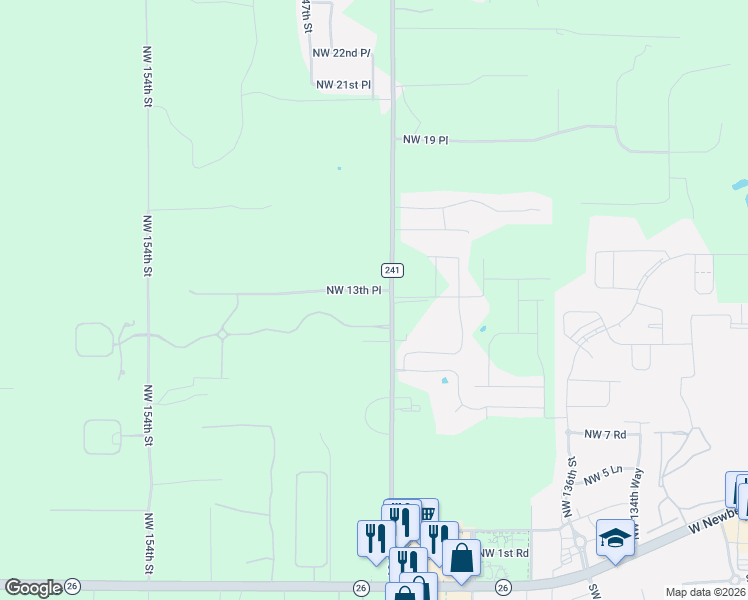 map of restaurants, bars, coffee shops, grocery stores, and more near 14362 Northwest 11th Place in Newberry