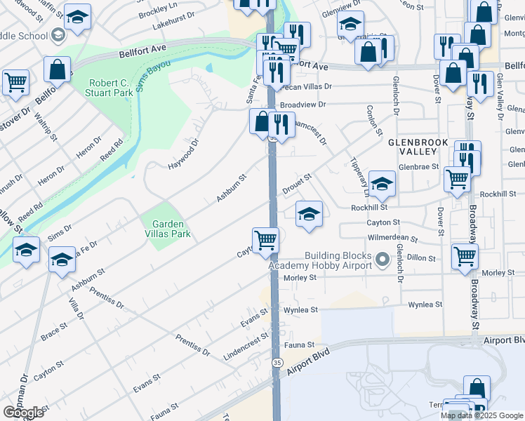 map of restaurants, bars, coffee shops, grocery stores, and more near 6738 Telephone Road in Houston