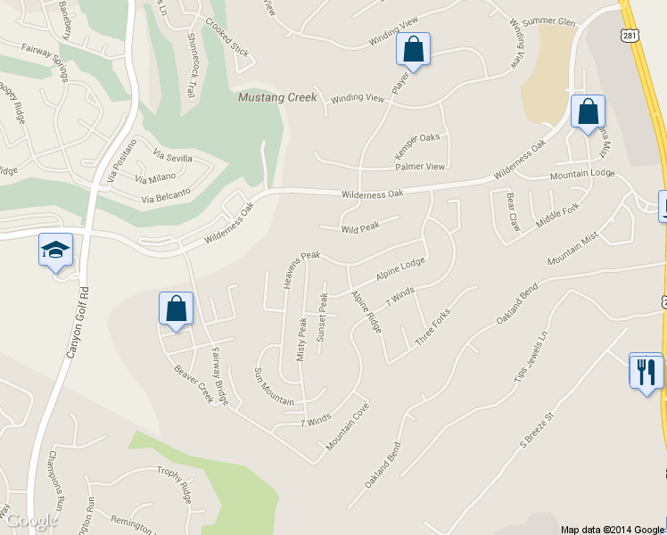 map of restaurants, bars, coffee shops, grocery stores, and more near 1615 Heavens Peak in San Antonio