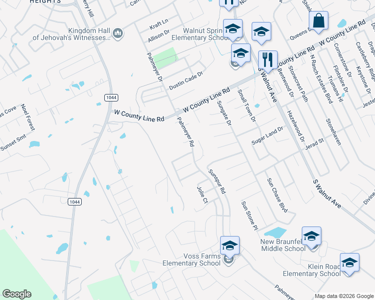 map of restaurants, bars, coffee shops, grocery stores, and more near 145 Woods End in New Braunfels