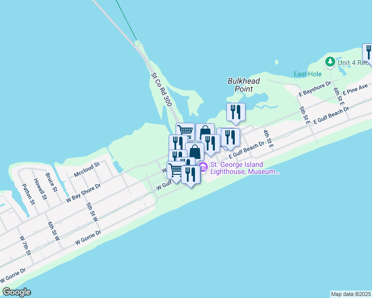 map of restaurants, bars, coffee shops, grocery stores, and more near 4 West Bay Shore Drive in Eastpoint