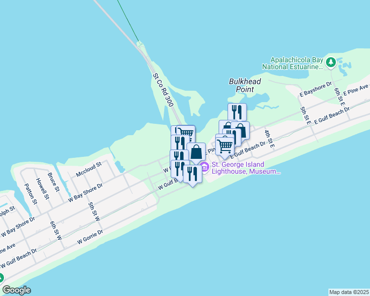 map of restaurants, bars, coffee shops, grocery stores, and more near 4 West Bay Shore Drive in Eastpoint