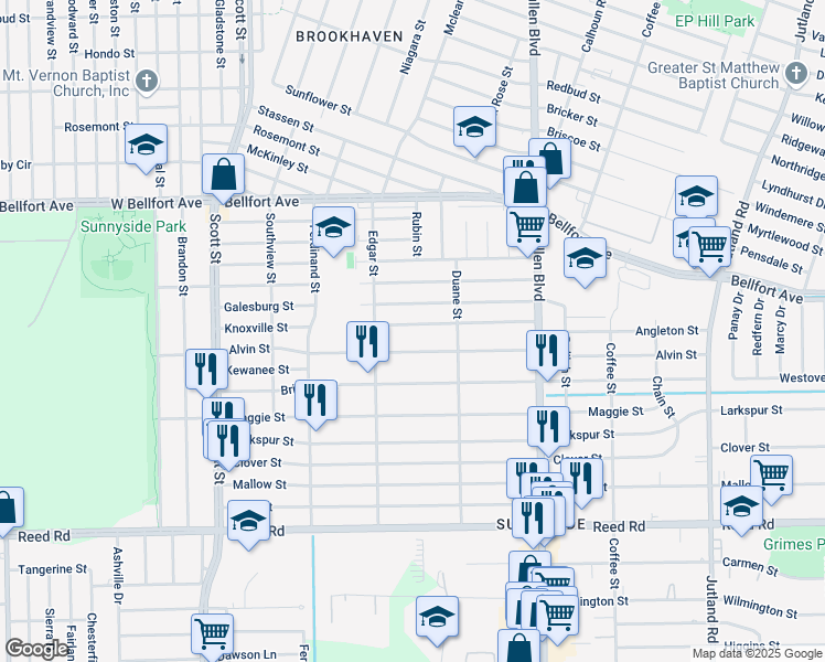 map of restaurants, bars, coffee shops, grocery stores, and more near 4421 Knoxville Street in Houston