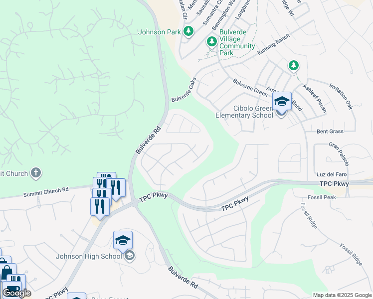 map of restaurants, bars, coffee shops, grocery stores, and more near 24107 Waterhole Lane in San Antonio