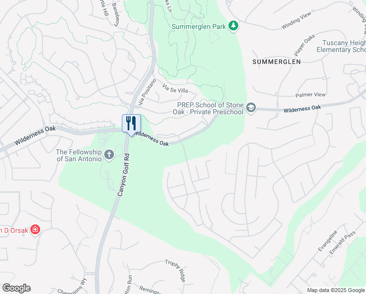 map of restaurants, bars, coffee shops, grocery stores, and more near 25326 Wilderness Oak in San Antonio