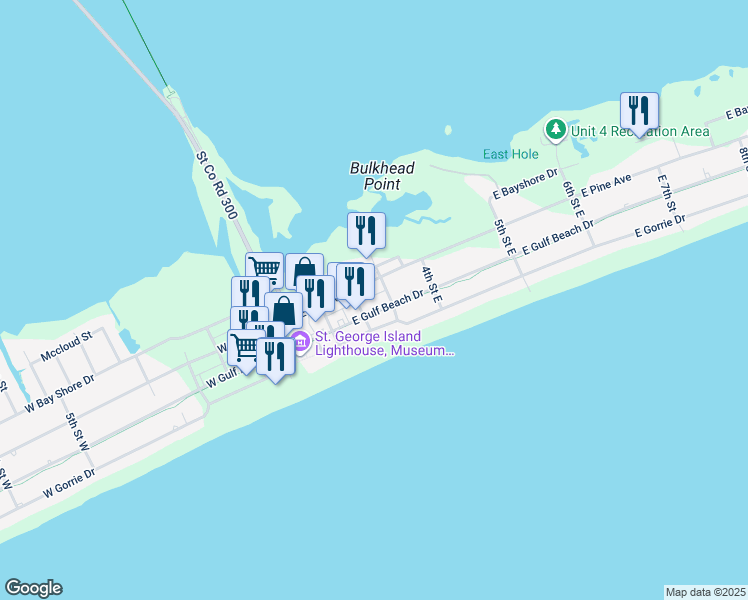 map of restaurants, bars, coffee shops, grocery stores, and more near 252 3rd Street East in Eastpoint