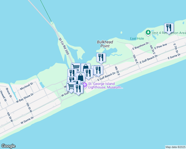 map of restaurants, bars, coffee shops, grocery stores, and more near 159 East Pine Avenue in Eastpoint