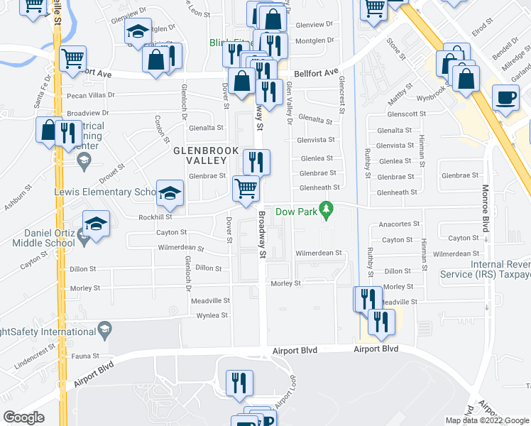 map of restaurants, bars, coffee shops, grocery stores, and more near in Houston