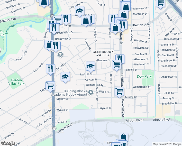 map of restaurants, bars, coffee shops, grocery stores, and more near 6745 Tipperary Lane in Houston