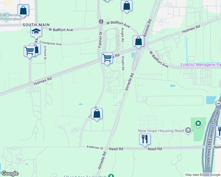 map of restaurants, bars, coffee shops, grocery stores, and more near 2003 Covent Garden Station in Houston