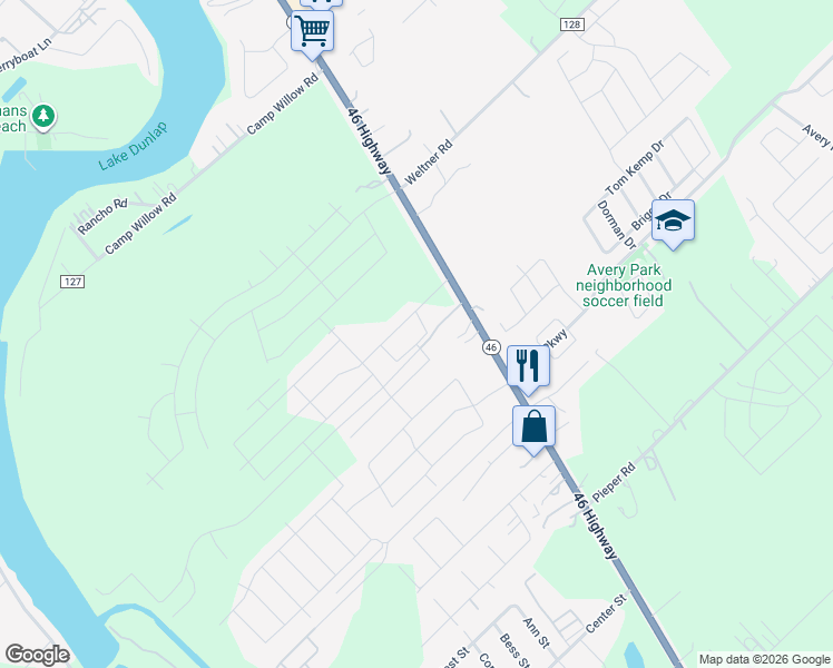 map of restaurants, bars, coffee shops, grocery stores, and more near 232 Deer Crest Drive in Canyon Lake