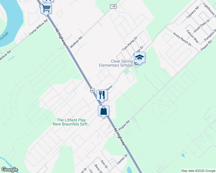 map of restaurants, bars, coffee shops, grocery stores, and more near 2138 Alton Loop in New Braunfels