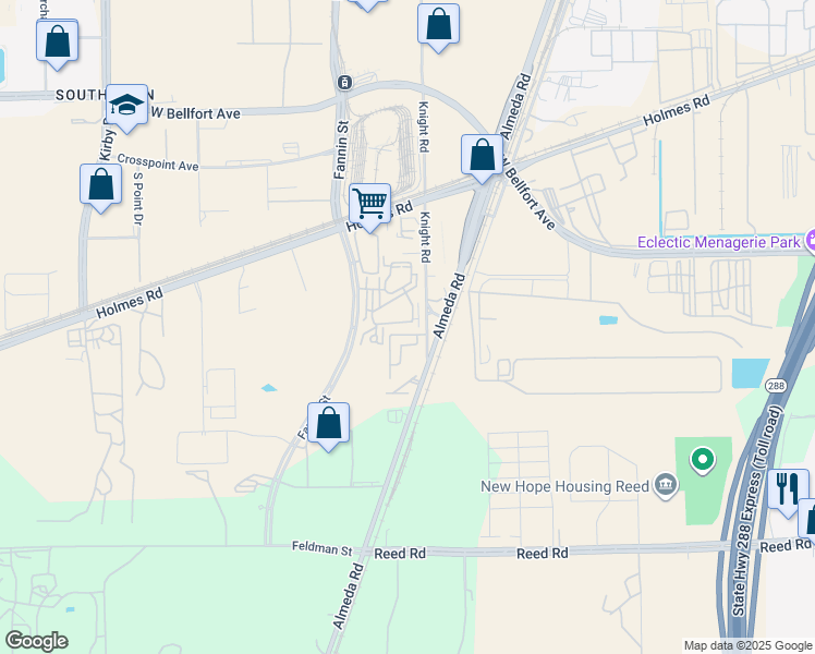 map of restaurants, bars, coffee shops, grocery stores, and more near 9668 Knight Road in Houston