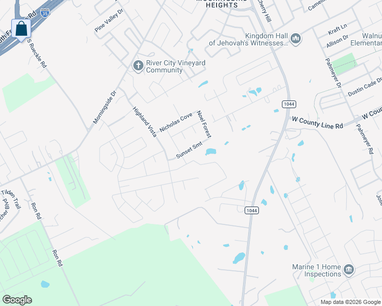 map of restaurants, bars, coffee shops, grocery stores, and more near 2949 Sunset Summit in New Braunfels
