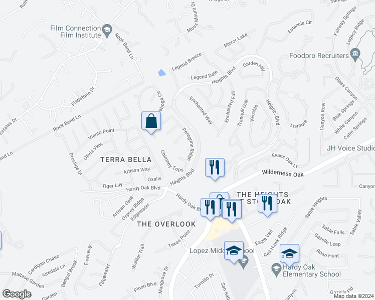 map of restaurants, bars, coffee shops, grocery stores, and more near 402 Carpenter Circle in San Antonio