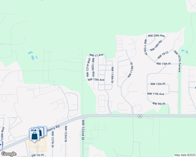 map of restaurants, bars, coffee shops, grocery stores, and more near 1348 Northwest 120th Terrace in Gainesville
