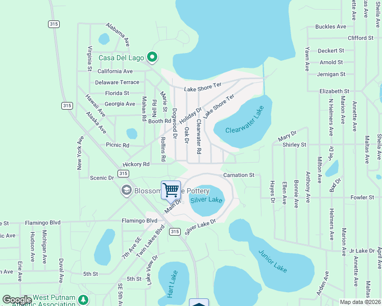 map of restaurants, bars, coffee shops, grocery stores, and more near 105 Clearwater Road in Interlachen