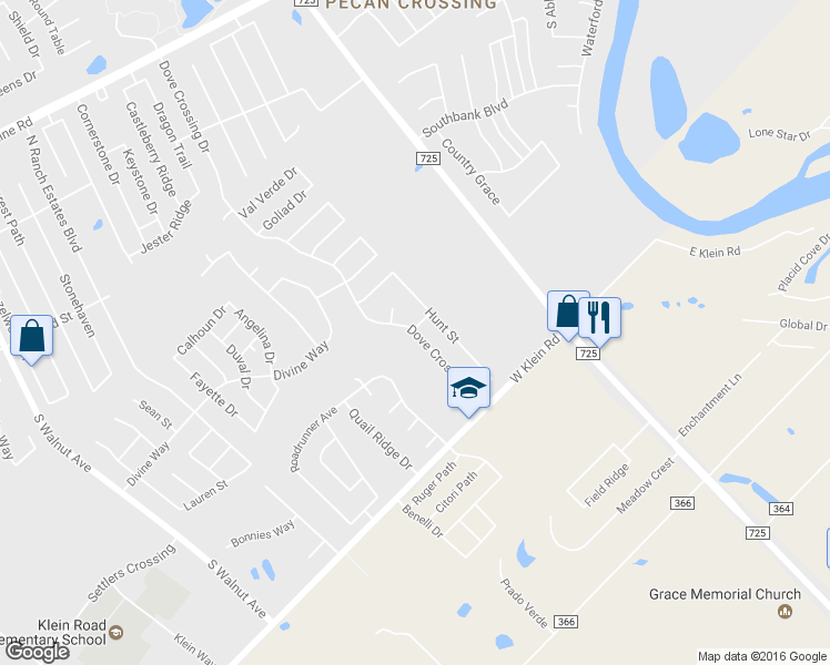 map of restaurants, bars, coffee shops, grocery stores, and more near 2554 Dove Crossing Drive in New Braunfels