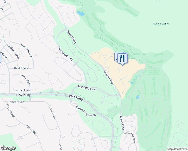 map of restaurants, bars, coffee shops, grocery stores, and more near 24118 Mateo Ridge in San Antonio