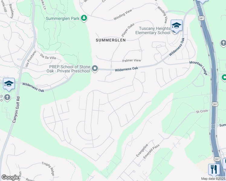 map of restaurants, bars, coffee shops, grocery stores, and more near 1727 Heavens Peak in San Antonio