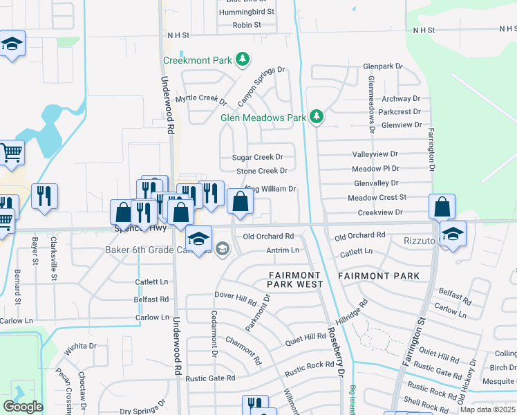 map of restaurants, bars, coffee shops, grocery stores, and more near 9999 Spencer Highway in La Porte